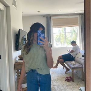 cute zara sage green sweater vest!